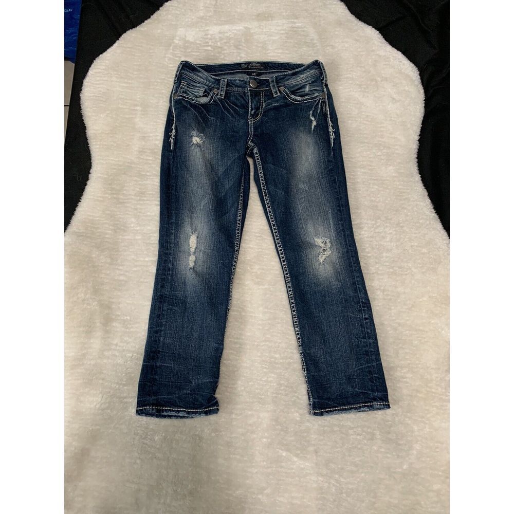 Silver Jeans Aiko Mid Capri Womens Denim Jeans Size 27 Pants Stretch Flap Pocket